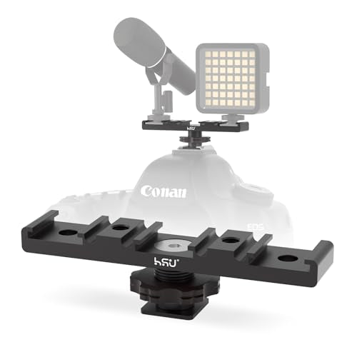 HSU Cold Shoe Mount Bracket, Triple-Head Hot Shoe Mount, 1/4 Screw Port, Aluminum Cold Shoe Plate Adapter with Cable Slot Bayonet for Microphone, Led Video Light, Monitor - color: Ordinary