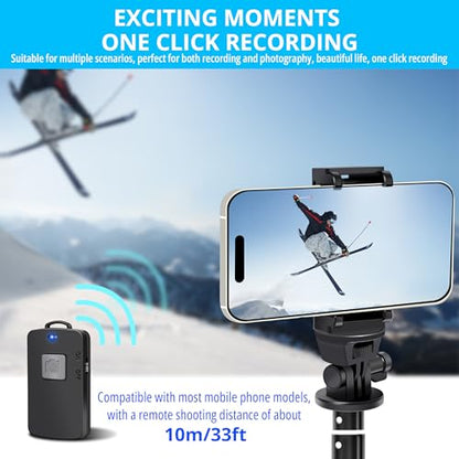 BZE 62 inches Extendable Selfie Stick Tripod with Wireless Remote & Phone Holder, Portable Aluminum Alloy 3 in 1 Stand for Group Photos, Vlogging & Travel Compatible with All Smartphones