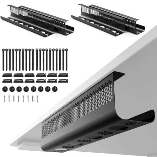 KHAMAL Cable Management Under Desk 52PCS - Cable Management Tray Kit Ventilated Hexagonal Design with Cable Clips, Wire Ties, Cord Holder & Screws for Office, Home - 4 Black Sets - color: Black 4 Sets