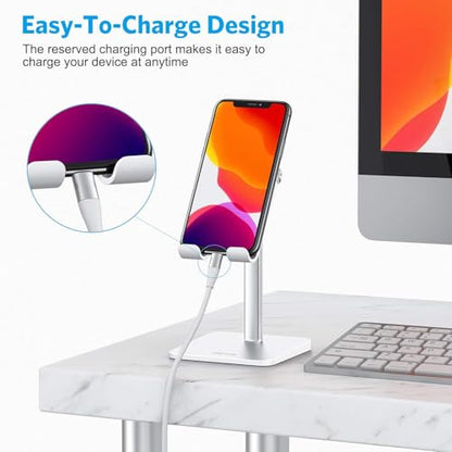 OMOTON Cell Phone Stand, Adjustable Angle Height Desk Phone Dock Holder for iPhone Air 17 Pro Max/Plus/XS/XR, Samsung Galaxy S20 / S10 / S9 / S8 and Other Phones (3.5-7.0-Inch) - color: Silver