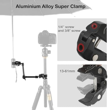 PellKing Magic Arm Clamp Kit, Camera Mount Articulating Friction Arm w 2 Pcs Super Clamp, w 1/4"-20 Screw and Thread Hole, for Camera, Light, Monitor, Webcam or Action Camera 2kg, for Table, Tube