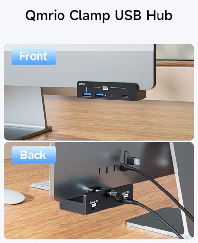 USB Hub 3.1, 10Gbps Clamp USB Hub with 2 USB-A Data Ports, 2 USB-C Port with Extra Power Supply Port (Black) - color: Black