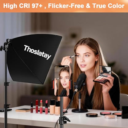 Softbox Lighting Kit 2pack,Thoslatay16x16in Soft Box Upgrade 85W 2700-6400K 100-240V LED Bulbs Professional Photography Lighting Kit, Photo Studio Lights for Photoshoot/Video Recording/Live Streaming
