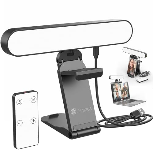 Life Finds Webcam Light for Streaming on Monitor or Laptop, Freestanding Video Conference Lighting, USB-C Connectivity, Remote Control Included, Black, LF-WL1