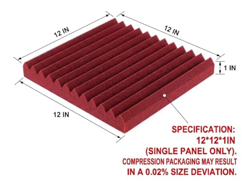52 Pack Black red 1" x 12" x 12" Acoustic Wedge Studio Foam Sound Absorption Wall Panels - color: BLACK RED