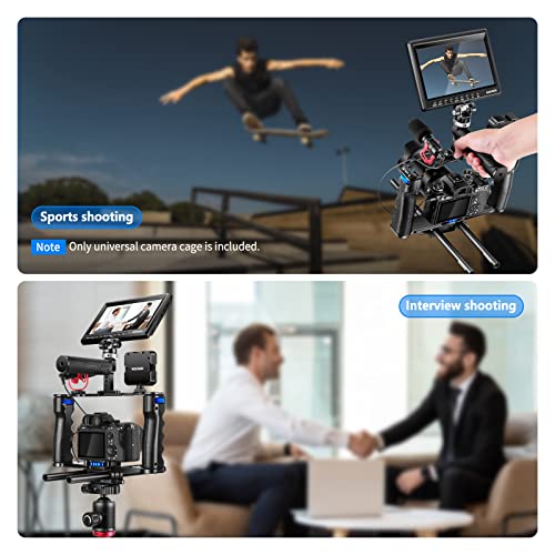 NEEWER Aluminum Alloy Camera Cage, Filmmaking Rig with Top Handle, Dual Grips & Arca Type Base, Compatible with Sony A7S III A7IV A6600 Canon EOS R5C R5 R6 DSLR/Mirrorless Cameras - VS107, Blue - style: VS107 Blue