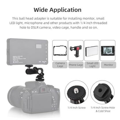 Andoer Mini Cool Ballhead Multi-Function Double Ball Dead Adapter with Cold Shoe Mount & 1/4 Inch Screw for DSLR Camera Camcorder Monitor LED Light Microphone