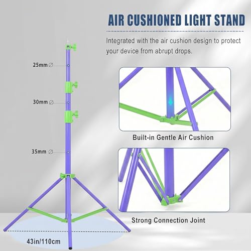 SH Light Stand Photography, 9.1ft/280cm Air Cushioned Studio Light Stand, Heavy Duty Metal Photo Video Tripod Stand with 1/4" to 3/8" Screw for Strobe, Camera, Ring Light, Softbox, Max Load 22lb/10kg - color: Green