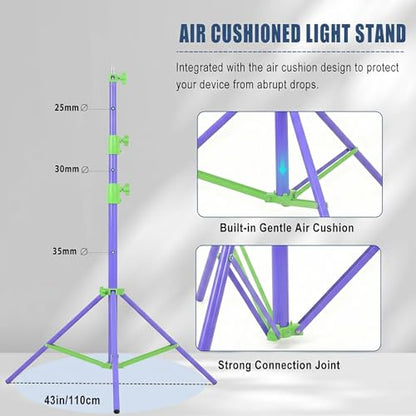 SH Light Stand Photography, 9.1ft/280cm Air Cushioned Studio Light Stand, Heavy Duty Metal Photo Video Tripod Stand with 1/4" to 3/8" Screw for Strobe, Camera, Ring Light, Softbox, Max Load 22lb/10kg - color: Green