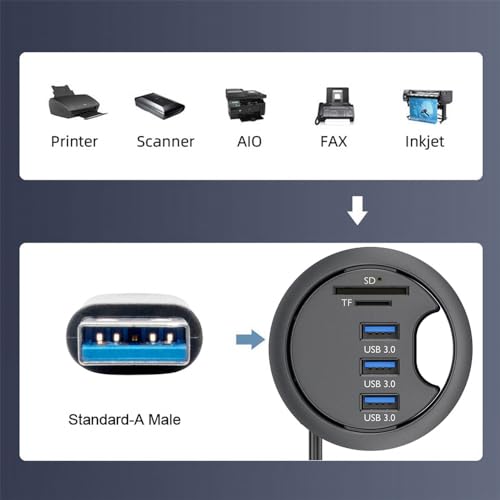 Cablecc 3 Port USB 3.0 Hub SD TF USB Splitter 60mm Desk Grommet Dock Station Micro-SD Card Reader for Desktop PC Desk(SD TF USB 3.0) - style: 3USB3.0+SDTF
