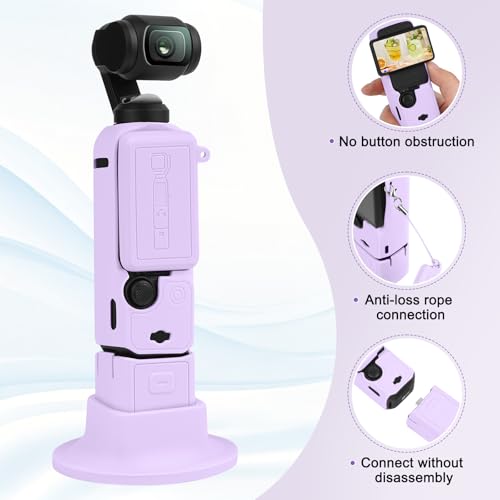 Silicone Case for DJI Osmo Pocket 3/Xtra Muse Camera with Fixed Base & Anti-Loss Lanyard, Compatible with Xtra Muse Accessories – for Travel Vlogging Daily Filming (Purple) - color: Purple