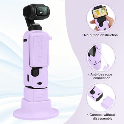 Silicone Case for DJI Osmo Pocket 3/Xtra Muse Camera with Fixed Base & Anti-Loss Lanyard, Compatible with Xtra Muse Accessories – for Travel Vlogging Daily Filming (Purple) - color: Purple