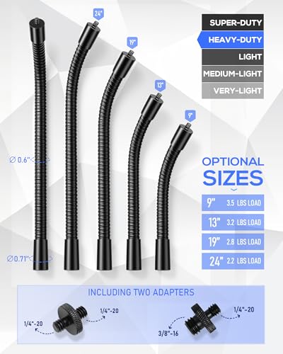 Heavy-Duty 13" Flexible Gooseneck Extension Tube Arm with 1/4"-20 & 3/8"-16 Adapter (KN14-13) - size: 13-INCHS