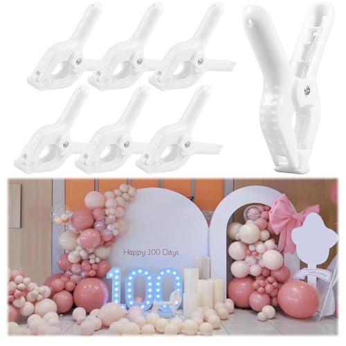 Rosellas 6 Pack 4" Balloon Arch Clips, Plastic Spring Clamps Heavy Duty, Backdrop Clips for Valentine's Day Balloon Arch, Tablecloth Clip, Backdrop Stand, Wedding Photography Studio Decoration