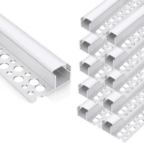 Plaster-in LED Channel 10 Pack, 3.3FT/1M Trimless Recessed LED Aluminum Profile with Milky Diffuser, Single-Sided Drywall LED Strip Diffuser Channel for Ceiling & Wall Lighting - size: Single-Sided-10 Pack