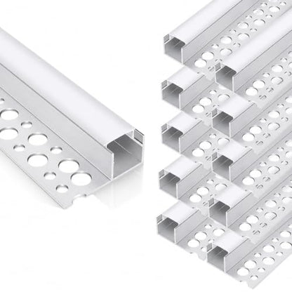 Plaster-in LED Channel 10 Pack, 3.3FT/1M Trimless Recessed LED Aluminum Profile with Milky Diffuser, Single-Sided Drywall LED Strip Diffuser Channel for Ceiling & Wall Lighting - size: Single-Sided-10 Pack