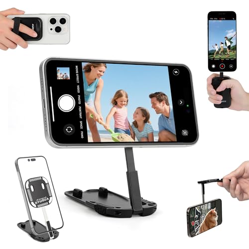Magnetic Phone Tripod Stand, Portable Mini Selfie Stick for iPhone 17/16/15/14/13/12 & MagSafe, Aluminum Angle-Adjustable Foldable Strong Magnet Phone Holder, Travel Essentials - color: Charcoal Black