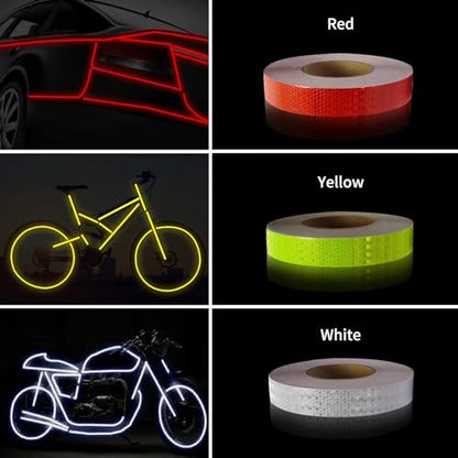 Reflective Tape, 3 Rolls, Red/White/Green, 1" x 10 ft Each | High-Vis Waterproof Self-Adhesive Safety Tape for Trailers, Vehicles, Clothing, Outdoor Night Visibility, 30 ft Total