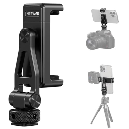 NEEWER Metal Phone Tripod Mount with Cold Shoes, 1/4" Thread, 180° Tilt, 360° Rotation, Adjustable Phone Clamp Holder Compatible with iPhone 17 Pro Max 16 15 Samsung S25 S24 Ultra Camera Cage, GA010 - style: GA010