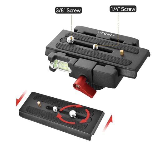UTEBIT P200 Quick Release Plate, Compatible with Sony A6400 Manfrotto Only | Aluminum Alloy Camera Tripod Base Plate with 1/4" and 3/8" Screw Hole, Black
