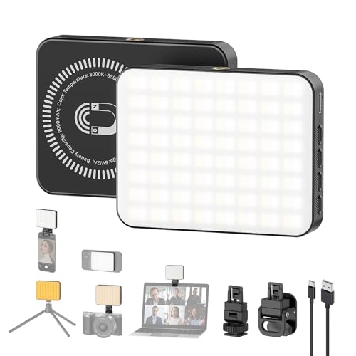 Smiling Shark Photo Light, Portable Camera Light with Clip 2000mAh Rechargeable CRI 80+ 3 Colors and 10 Brightness Magnetic LED Selfie Light for Live Laptop Phone Video