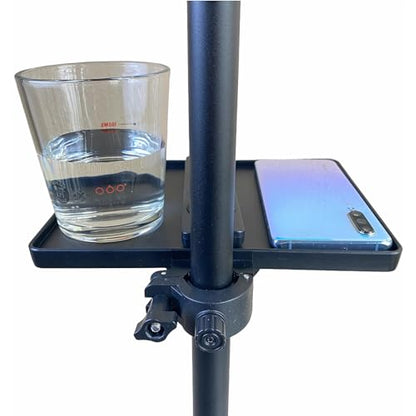 Mic Stand Tray, Soporte Microfono, Tripod Clamp Shelf for Music Sheet, Streaming, Karaoke, Recording - Drum Accessories, Lash Organizer (Small- Not Phone Holder)