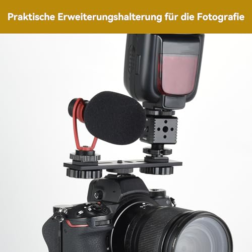 UTEBIT 5 inch Flash Bracket with 1/4" Hot Shoe Mount, Black | Dual Camera Mount Flash Bracket Extension Bar with 1/4-3/8 Thread Hole Tripod Mount for Camera/LED Light/Microphone - size: 5 inch Flash Bracket (Metal)