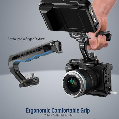 SIRUI Top Handle with Locating Mount for ARRI and NATO Mount, All-Aluminium Camera Cage Handle Grip with Cold Shoe with Safety Pin, Multiple Threaded Holes, AM-MTHA, Pack of 1