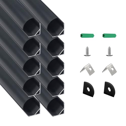 10 Pack 3.3FT Black V Shape LED Channel with Black Cover Angled Aluminum Extrusion for LED Strip Lights Trimless Recessed LED Strip Diffuser Track Profile for Under Cabinet Lighting - color: Black Aluminum + Black Cover, size: 3.3FT/10P/#006