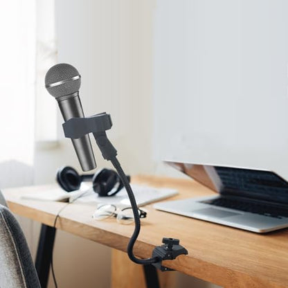 Gooseneck Microphone Stand with Crab Clamp, Flexible Mic Arm, Adjustable Desk Mic Stand with Mic Clip for Recording, Podcast, Lectures, Meetings, Live Streaming & Broadcast Equipment TV Stations