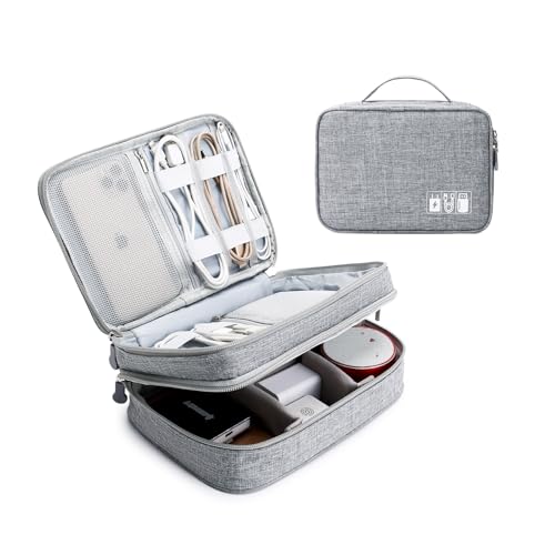 Lanola Travel Cable Organizer Bag, Electronic Accessories Case Portable Double Layer Cable Storage Bag for Cord,phone,Charger, Flash Drive, Phone, SD Card,Personal Items - (Grey) - color: Grey