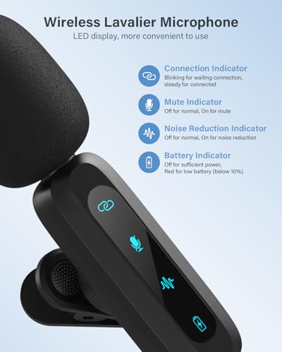 2026 Upgraded Wireless Lavalier Microphone, 2-Pack Mini Lapel Mic with Noise Reduction, USB-C, Lightning and USB-A Adapters for iPhone, Android, iPad, Laptop, Video Recording, Podcast, TikTok, YouTube