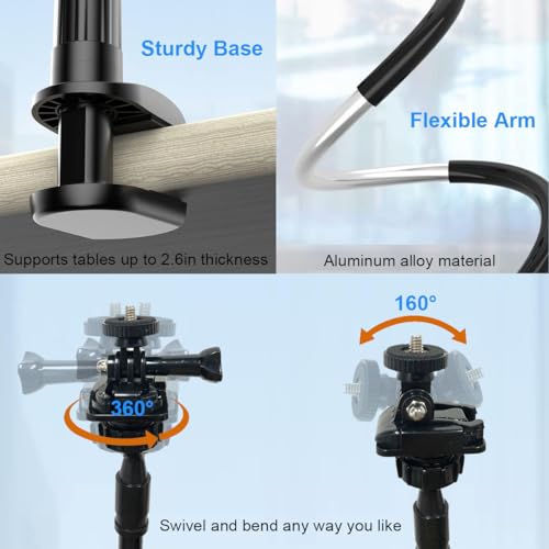 30 Inch Webcam Stand Camera Mount, Upgraded Thick Base Flexible Gooseneck Camera Stand Desk Webcam Mount Clamp for Logitech Webcams C930e C930 C920 C922x C922 Brio 4K C925e C615, Gopro Hero 8 7 6 5 4