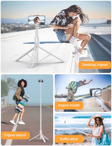 ANXRE 71" Phone Tripod, NT79 Extendable Selfie Stick with 1/4" Camera Mount for Cell Phone＆Camera, Phone Tripod Stand Holder with Remote Compatible with iPhone Android, Camera - color: White