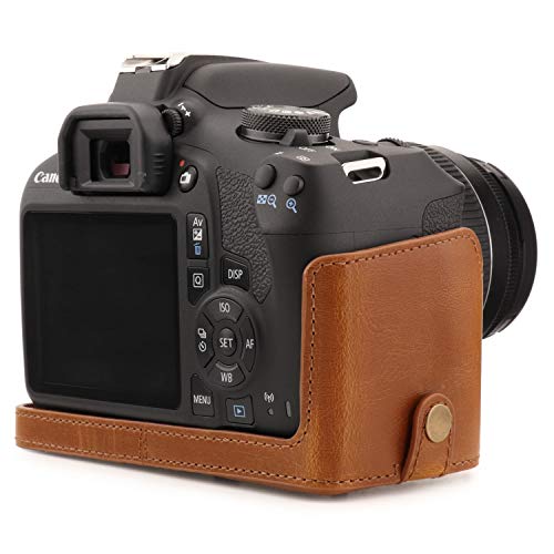 MegaGear MG1609 Ever Ready Leather Camera Case compatible with Canon EOS Rebel T7 (18-55mm), 2000D (18-55mm) - Light Brown - color: Light Brown