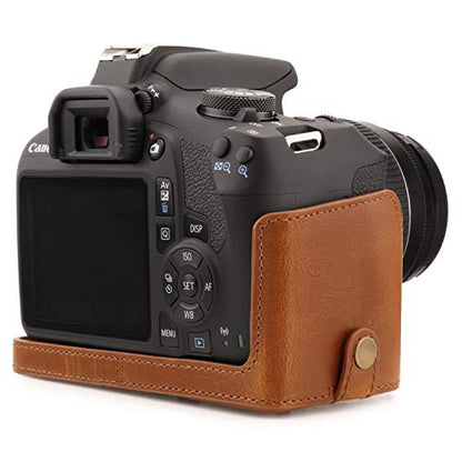 MegaGear MG1609 Ever Ready Leather Camera Case compatible with Canon EOS Rebel T7 (18-55mm), 2000D (18-55mm) - Light Brown - color: Light Brown