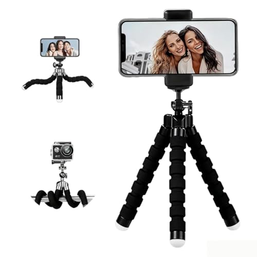 Mini Portable Phone Tripod Stand with Flexible Legs，Suitable for Mobile Phone and Compact Cameras Lightweight Tripod for Desk, Outdoor Vlogging Content Creation (Black) - color: Black