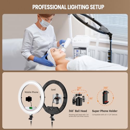18 inch Ring Light with Tripod Stand for Phone Camera iPad Selfie Live Stream YouTube TikTok Video Shooting Best Lighting Atmosphere Ringlight - color: Blackish-brown