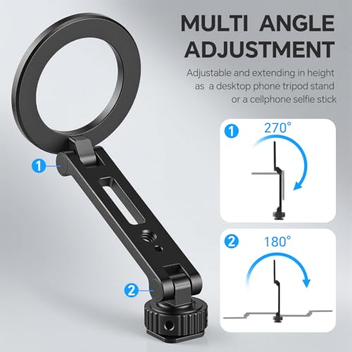 Magnetic Metal Phone Mount with Cold Shoe Mount, Adjustable Rotatable Phone Tripod Holder Adapter for iPhone 17/16/15, Camera Monitoring, Tripods, Stabilizers - PM-10