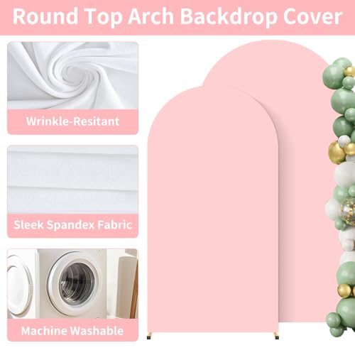 2 Pack Arch Backdrop Stand and Cover Set (7.2FT/6FT), Balloon Arch Stand, Metal Background Arch Stand, Backdrop Arch Frame, Wedding Arch for Backdrop (Pink Cover) - color: Arch with Pink Cover-(7.2FT/6FT)