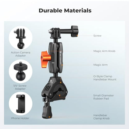 K&F CONCEPT Handlebar Bike Mount with 360° Dual Ball Head, Camera Clamp Mount Compatible with Hero 13/12/11/10, Osmo Action 6 5 4 Pro, 360 X5 X4 and Smartphones - style: Dual Ball Joints