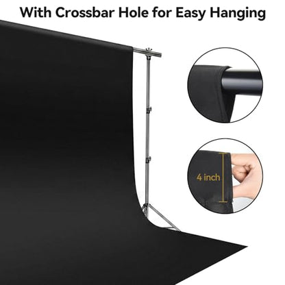 UTEBIT 6.5x10ft Black Photography Backdrops Non-Reflective Fabric Photography Backdrop Chroma Black Screen Sheet Polyester Wrinkle Resistance Curtain for Video Streaming Studio Portrait Shoots