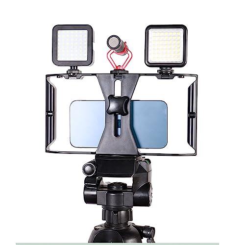Professional Phone Shooting Rig Stabilizer, Aluminum Alloy Mobile Phone Handheld Rabbit Cage for Live Video & Portrait Recording, Universal Video Rig with Dual Handles, A