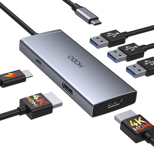 USB C Docking Station Dual HDMI Monitor 4K 60 Hz USB C to Dual HDMI Adapter with 2 hdmi Ports, USB-C Hub 2 Monitors with 3 USB Port PD Charging Compatible for Dell XPS HP Surface etc - color: Light Grey, size: 6-in-1