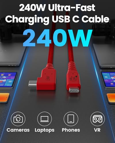 GeoHN.G USB C Tethering Cable 10FT, Right Angle USB 4 Video Cable with PD 240W, 8K@60Hz 40Gbps Link Cord for Fast Transfer and Connection Between Camera and Computer-Sony/Canon/Nikon/MacBook - size: 10FT