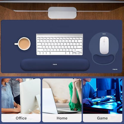 MOSISO Wrist Rest for Keyboard Mouse Pad Set, Large Gaming Deskpad&Circle Curved Mousepad&Keyboard Wrist Rest&Coaster, Ergonomic Non-Slip Mousepad&Easy Typing Pad with Silicone Lining, Navy Blue - color: Navy Blue