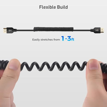 Cable Matters 48Gbps 8K HDMI Coiled Cable 1-3ft with 8K@60Hz, 4K@240Hz and HDR Support, HDMI Cable Coiled for PS5, Xbox Series X/S, RTX4080/4090, RX 7800/7900, Apple TV, and More - style: HDMI