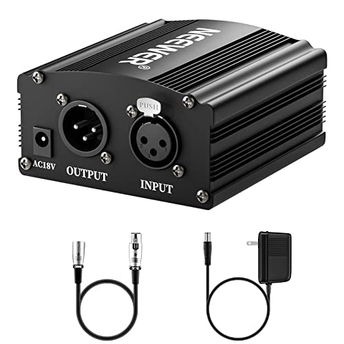 Neewer 1-Channel 48V Phantom Power Supply with Adapter, BONUS+XLR 3 Pin Microphone Cable for Any Condenser Microphone Music Recording Equipment (8 feet) - style: NW-100