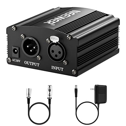 Neewer 1-Channel 48V Phantom Power Supply with Adapter, BONUS+XLR 3 Pin Microphone Cable for Any Condenser Microphone Music Recording Equipment (8 feet) - style: NW-100