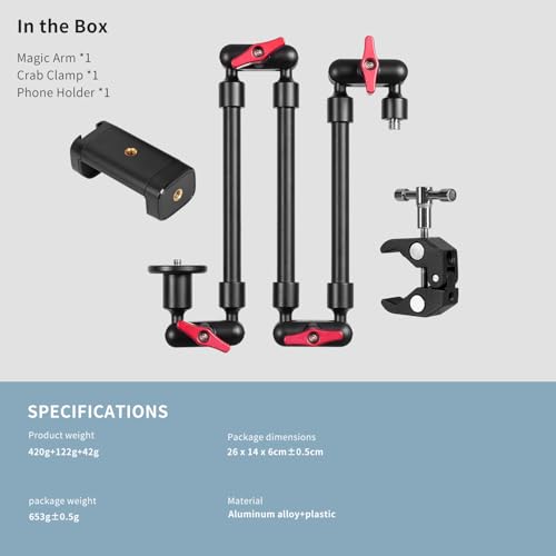 Magic Arm Camera Mount, 32" Aluminum Articulating Arm with Desk Clamp & Standard 1/4" Screw, Heavy Duty Overhead Phone Mount for Video Recording, Live Streaming, Vlogging - size: 32 Inch Arm + Clamp + Phone Clip